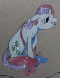 Size: 2617x3402 | Tagged: safe, artist:lawliet13, sweetie belle, pony, unicorn, g4, color, fake cutie mark, glue, high res, part of a full image, prismacolor, solo, traditonal