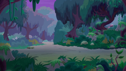 Size: 1280x720 | Tagged: safe, screencap, g4, season 9, student counsel, background, bush, everfree forest, night, no pony, scenic ponyville, tree