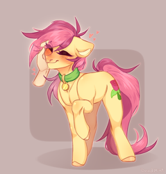 Size: 1512x1580 | Tagged: safe, artist:dead mint, roseluck, earth pony, human, pony, g4, behaving like a cat, collar, commission, commissioner:doom9454, cute, disembodied hand, hand, human on pony petting, pet tag, petting, pony pet, rosepet