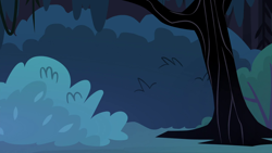 Size: 1280x720 | Tagged: safe, screencap, g4, season 9, student counsel, background, bush, everfree forest, night, no pony, scenic ponyville, tree