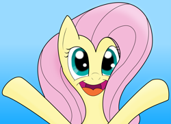 Size: 3933x2849 | Tagged: safe, artist:doodledonutart, fluttershy, pony, g4, blue background, cute, daaaaaaaaaaaw, half body, high res, open mouth, shyabetes, simple background, solo, volumetric mouth
