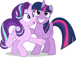Size: 5291x4000 | Tagged: safe, artist:frownfactory, starlight glimmer, twilight sparkle, alicorn, pony, unicorn, g4, no second prances, duo, female, grin, horn, mare, simple background, smiling, transparent background, twilight sparkle (alicorn), vector, wings