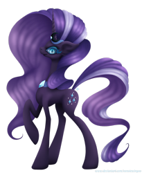 Size: 2220x2702 | Tagged: safe, artist:oonotewingoo, nightmare rarity, pony, unicorn, g4, blue eyes, colored pupils, eyelashes, female, flowing mane, flowing tail, gem, grin, high res, horn, jewelry, necklace, purple mane, purple tail, signature, simple background, smiling, solo, transparent background