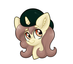 Size: 3976x3516 | Tagged: safe, artist:yelowcrom, oc, oc only, oc:hymyt, pony, unicorn, beanbrows, bust, clothes, ear fluff, eyebrows, eyebrows visible through hair, hat, high res, simple background, solo, white background
