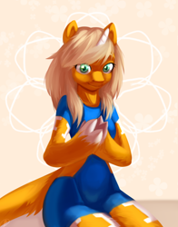 Size: 846x1080 | Tagged: safe, artist:tigra0118, oc, oc only, unicorn, semi-anthro, arm hooves, cloven hooves, digital art, female, horn, looking at you, sitting, solo, unicorn oc