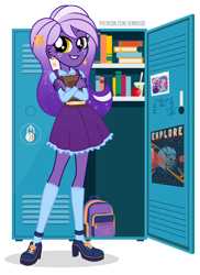 Size: 800x1099 | Tagged: safe, artist:jennieoo, oc, oc only, oc:midnight twinkle, equestria girls, g4, book, clothes, lockers, school uniform, schoolgirl, show accurate, simple background, solo, transparent background, vector