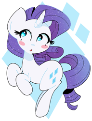 Size: 1661x2169 | Tagged: safe, artist:kindakismet, rarity, pony, unicorn, g4, :o, abstract background, blush sticker, blushing, cute, cutie mark background, female, mare, open mouth, raribetes, solo