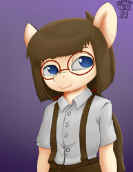 Size: 900x1165 | Tagged: safe, artist:warskunk, anthro, ambiguous gender, clothes, glasses, looking away, simple background