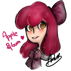 Size: 1000x1000 | Tagged: safe, artist:telltale-sheriff, apple bloom, human, g4, adorabloom, cute, heart, humanized, signature, solo