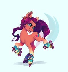 Size: 1788x1887 | Tagged: safe, artist:_psiionix_, sunny starscout, earth pony, pony, g5, cutie mark background, female, mare, roller skates, rollerblades, skates, solo