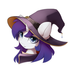 Size: 2600x2500 | Tagged: safe, artist:ifmsoul, oc, oc only, pony, unicorn, bust, clothes, eye clipping through hair, eyeshadow, female, hat, high res, makeup, mare, portrait, simple background, solo, transparent background, witch hat