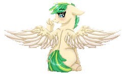 Size: 384x226 | Tagged: safe, artist:inspiredpixels, oc, oc only, pegasus, pony, animated, floppy ears, gif, looking at you, looking back, looking back at you, simple background, solo, spread wings, transparent background, wings