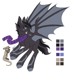 Size: 1250x1291 | Tagged: safe, artist:inspiredpixels, oc, oc only, hybrid, pony, bat wings, clothes, coat markings, fangs, male, reference sheet, scarf, simple background, spread wings, stallion, transparent background, wings
