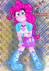 Size: 2100x3000 | Tagged: safe, artist:kamikiku, pinkie pie, equestria girls, g4, my little pony equestria girls, breasts, busty pinkie pie, eyebrows, eyebrows visible through hair, grin, high res, smiling, solo