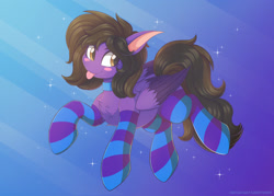 Size: 1920x1372 | Tagged: safe, artist:pyropk, oc, oc only, oc:hannah rainboom, pegasus, pony, clothes, female, mare, socks, solo, striped socks, tongue out, two toned wings, wings