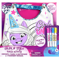 Size: 3204x3204 | Tagged: safe, izzy moonbow, pony, unicorn, g5, official, female, hasbro logo, high res, mare, marker, merchandise, my little pony logo, purse, target (store), text