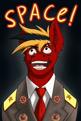 Size: 738x1100 | Tagged: safe, artist:twotail813, oc, oc only, oc:gear, anthro, bust, clothes, ear fluff, eyebrows, eyebrows visible through hair, jacket, male, meme, necktie, open mouth, portrait, red alert 3, shirt, solo, soviet, tim curry, uniform