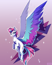 Size: 2800x3500 | Tagged: safe, artist:celes-969, zipp storm, pegasus, pony, g5, adorazipp, cute, female, gradient background, high res, large wings, mare, smiling, solo, sparkles, unshorn fetlocks, wings