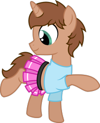 Size: 1914x2352 | Tagged: safe, artist:peternators, oc, oc only, oc:heroic armour, pony, unicorn, g4, clothes, colt, crossdressing, happy, male, shirt, simple background, skirt, smiling, solo, teenager, transparent background