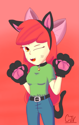 Size: 1685x2660 | Tagged: safe, apple bloom, human, equestria girls, g4, animal ears, humanized, neko