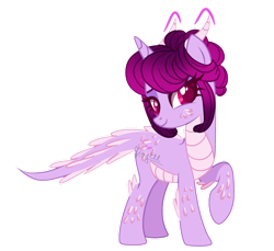 Size: 1280x1175 | Tagged: safe, artist:juyellofficial, artist:mint-light, oc, oc:amethyst breath, dracony, hybrid, base used, female, horn, horns, interspecies offspring, lidded eyes, offspring, parent:rarity, parent:spike, parents:sparity, simple background, transparent background