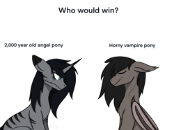 Size: 2048x1536 | Tagged: safe, artist:revenge.cats, bat pony, pony, unicorn, vampire, andy biersack, black veil brides, ear fluff, emo, falling in reverse, fangs, male, meme, ponified, ronnie radke, simple background, stallion