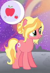 Size: 622x910 | Tagged: safe, artist:flameshimer, oc, oc only, oc:moon apple, earth pony, pony, earth pony oc, female, freckles, mare, moon, offspring, parent:big macintosh, parent:fluttershy, parents:fluttermac, stars