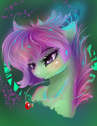 Size: 1700x2200 | Tagged: safe, artist:joan-grace, oc, oc only, dracony, earth pony, hybrid, pony, blushing, bust, earth pony oc, eyelashes, female, interspecies offspring, jewelry, mare, necklace, offspring, parent:rarity, parent:spike, parents:sparity, smiling, solo