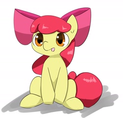 Size: 1788x1717 | Tagged: safe, artist:up_p_ab, apple bloom, earth pony, pony, g4, adorabloom, apple bloom's bow, bow, cute, female, filly, hair bow, sitting, solo