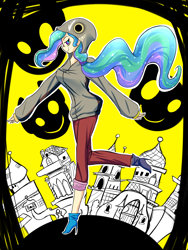 Size: 1200x1600 | Tagged: safe, artist:patty-plmh, princess celestia, human, g4, clothes, female, high heels, hoodie, humanized, outdoors, pants, shoes, smiling, solo