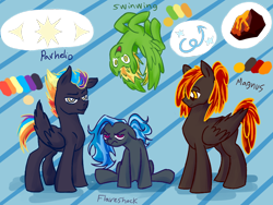 Size: 1000x750 | Tagged: safe, artist:patty-plmh, oc, earth pony, pegasus, pony, :d, abstract background, frown, grumpy, male, pegasus oc, reference sheet, simple background, sitting, stallion, story included, transparent background, upside down, wings
