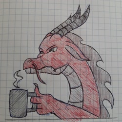 Size: 2612x2612 | Tagged: safe, artist:agdapl, dragon, angry, crossover, dragonified, graph paper, high res, mug, soldier, soldier (tf2), species swap, team fortress 2, traditional art