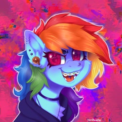 Size: 2048x2048 | Tagged: safe, artist:yumkandie, rainbow dash, pegasus, pony, antonymph, cutiemarks (and the things that bind us), g4, braces, dreamworks face, female, high res, looking at you, mare, open mouth, open smile, smiling, smiling at you, solo, vylet pony, wingding eyes