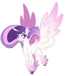 Size: 596x686 | Tagged: safe, artist:whalepornoz, oc, oc:helia, alicorn, hybrid, pony, ethereal mane, feathered fetlocks, female, interspecies offspring, magical lesbian spawn, mare, offspring, parent:princess celestia, parent:queen novo, parents:novolestia, simple background, solo, spread wings, starry mane, transparent background, wings