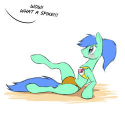 Size: 4096x4096 | Tagged: safe, artist:naivintage, oc, oc only, oc:spearmint, earth pony, pony, beach volleyball, blushing, clothes, crossdressing, eyelashes, femboy, lying down, male, olympics, raised leg, simple background, solo, sports, sports bra, sports panties, spread legs, spreading, stallion, sweat, text, white background