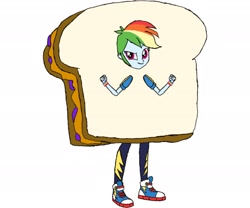 Size: 2388x1987 | Tagged: safe, artist:kigtoons, rainbow dash, equestria girls, g4, clothes, costume, food, food costume, peanut butter and jelly, sandwich, simple background, white background