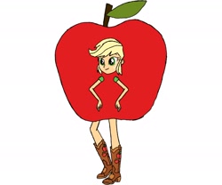 Size: 2388x1987 | Tagged: safe, artist:kigtoons, applejack, equestria girls, g4, apple, apple costume, clothes, costume, food, food costume, solo