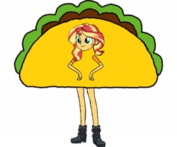 Size: 2388x1987 | Tagged: safe, artist:kigtoons, sunset shimmer, equestria girls, g4, clothes, costume, food, food costume, simple background, solo, taco, taco costume, white background