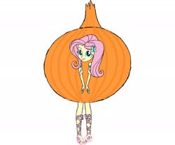 Size: 2388x1987 | Tagged: safe, artist:kigtoons, fluttershy, equestria girls, g4, clothes, costume, food, food costume, onion, onion costume, simple background, solo, white background