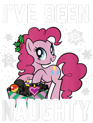 Size: 600x800 | Tagged: safe, pinkie pie, earth pony, pony, g4, official, bauble, coal, cropped, design, female, heart, mare, merchandise, present, shirt design, simple background, solo, text, transparent background