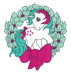 Size: 700x750 | Tagged: safe, gusty, earth pony, pony, g1, official, bow, christmas, cropped, design, female, holiday, mare, merchandise, shirt design, simple background, solo, transparent background, wreath