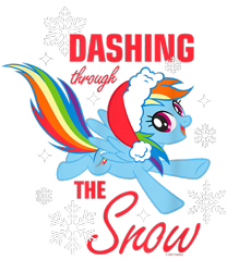 Size: 750x900 | Tagged: safe, rainbow dash, pegasus, pony, g4, official, christmas, cropped, cute, dashabetes, design, female, hat, holiday, mare, merchandise, santa hat, shirt design, simple background, snow, snowflake, solo, text, transparent background