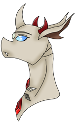 Size: 2053x3341 | Tagged: safe, artist:agdapl, changedling, changeling, bust, changedlingified, crossover, curved horn, demoman, demoman (tf2), high res, horn, male, simple background, species swap, team fortress 2, transparent background