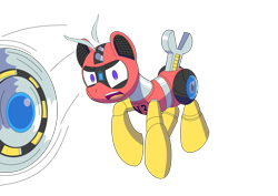 Size: 1280x906 | Tagged: safe, artist:trackheadtherobopony, oc, oc only, oc:trackhead, pony, robot, robot pony, buzzsaw, circular saw, motion lines, simple background, solo, transparent background, weapon