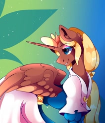 Size: 1080x1274 | Tagged: safe, artist:tessa_key_, alicorn, pony, abstract background, alicornified, bedroom eyes, clothes, dress, eyelashes, female, horn, looking back, makeup, mare, ponified, princess zelda, race swap, solo, the legend of zelda, wings