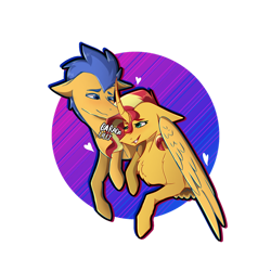 Size: 1280x1280 | Tagged: safe, artist:baradalilly, flash sentry, sunset shimmer, pegasus, pony, unicorn, g4, female, heart, male, ship:flashimmer, shipping, straight