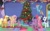 Size: 2375x1473 | Tagged: safe, artist:glenn thomas, applejack, fluttershy, pinkie pie, rainbow dash, rarity, spike, twilight sparkle, alicorn, dragon, earth pony, pegasus, pony, unicorn, a perfectly pinkie present, g4, my little pony best gift ever, official, applejack's hat, bauble, bipedal, book, christmas, christmas tree, clothes, cowboy hat, female, flying, food, hat, holiday, little golden book, male, mane seven, mane six, mare, present, pudding, puddinghead's pudding, scarf, tree, twilight sparkle (alicorn), winter hat, winter outfit, wreath