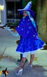 Size: 596x960 | Tagged: safe, artist:eternalukyou, trixie, human, g4, brony fan fair, brony fan fair 2013, cape, clothes, cosplay, costume, hat, irl, irl human, magic wand, photo, trixie's cape, trixie's hat