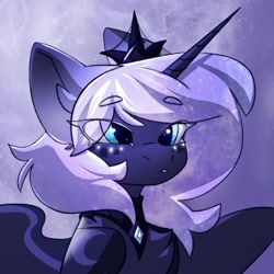 Size: 2048x2048 | Tagged: safe, artist:dodsie, princess luna, alicorn, pony, g4, :<, :p, abstract background, alternate design, bust, choker, crown, female, high res, jewelry, mare, portrait, regalia, solo, tongue out