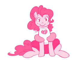 Size: 1102x883 | Tagged: safe, artist:breezietype, pinkie pie, earth pony, pony, g4, clothes, cosplay, costume, crossover, default spinel, female, gem, looking at you, mare, monochrome, pinel, pink, simple background, sitting, smiling, solo, spinel, spinel (steven universe), spoilers for another series, steven universe, steven universe: the movie, white background